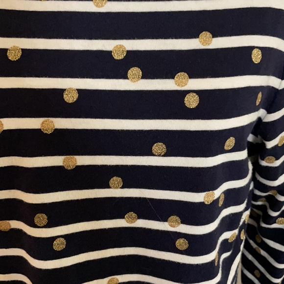Talbots Navy Striped Top Shirt w/gold dots. 3/4 sleeve Size Medium M Like new! - Picture 2 of 3